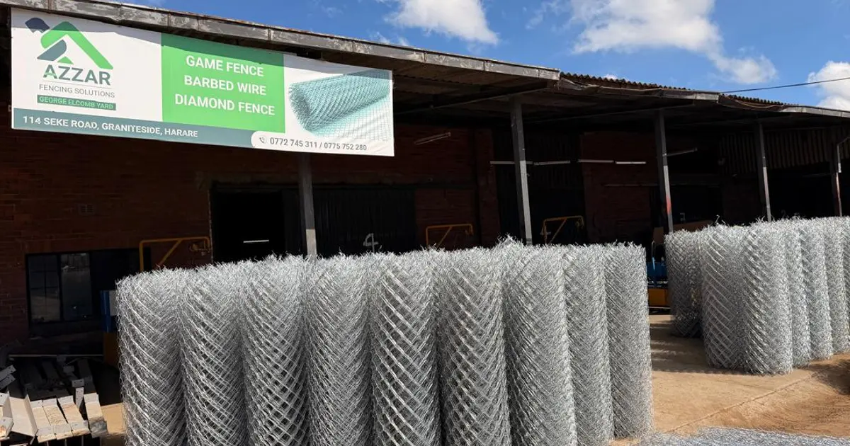 Diamond mesh fencing rolls at the Azzar yard in Harare