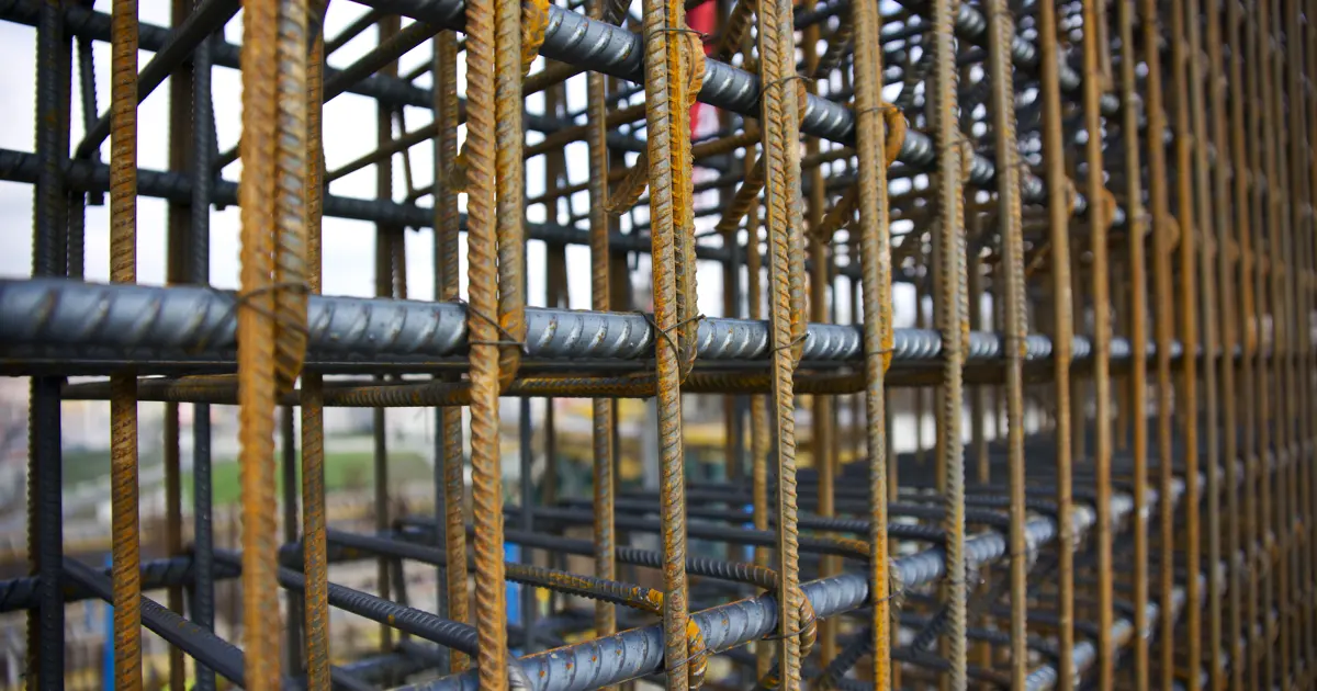 Deformed steel reinforcing bars on a building site